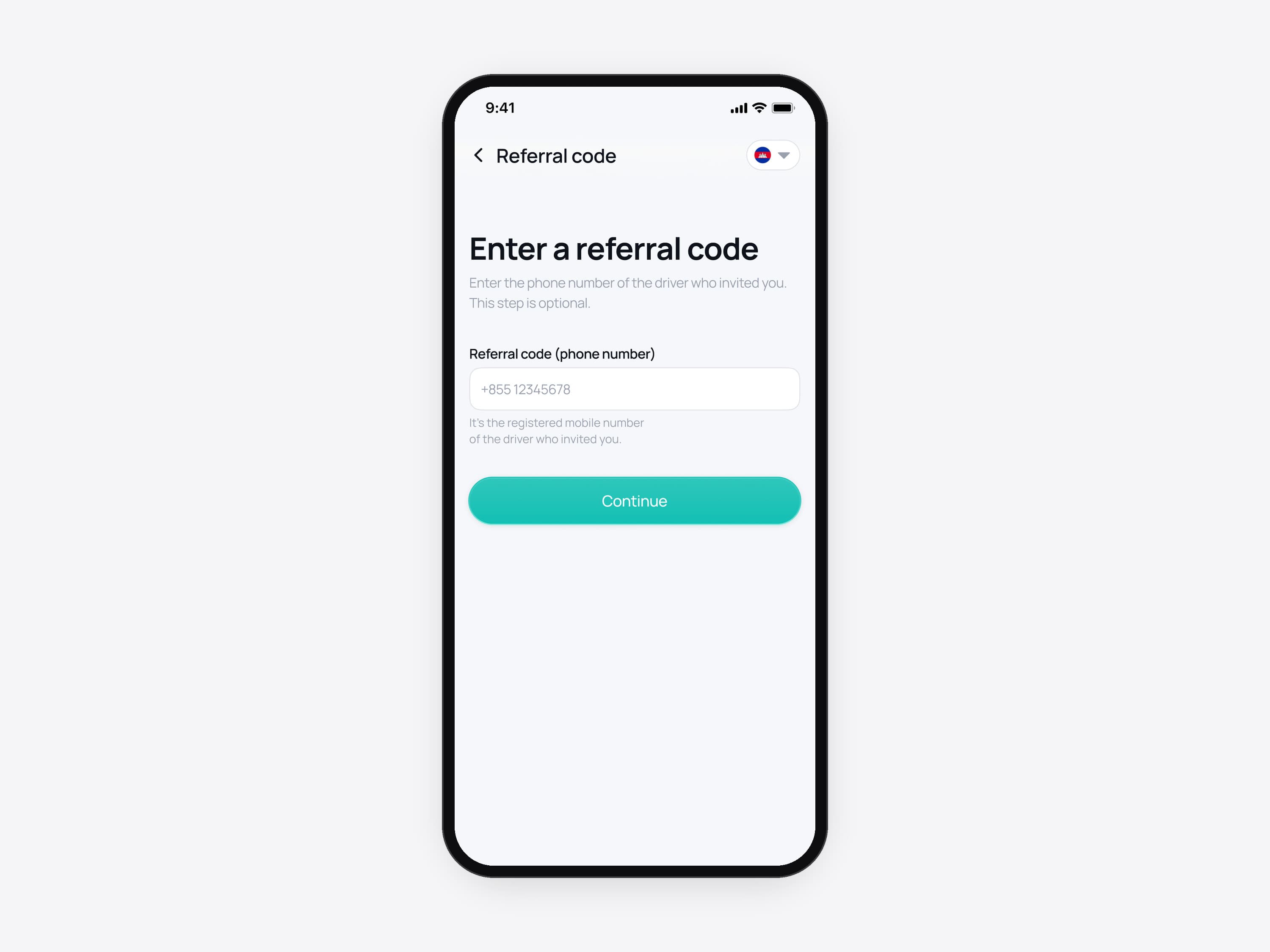 The Btaxi driver sign-up step Enter a referral code, in English: the referral code is the phone number of the driver who invited you, and the step is optional