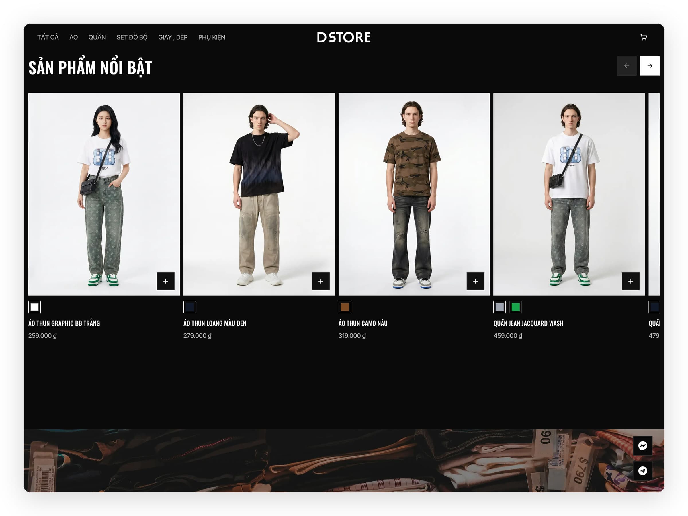 The DStore featured products row, every product shown on a model in an AI-made lookbook image